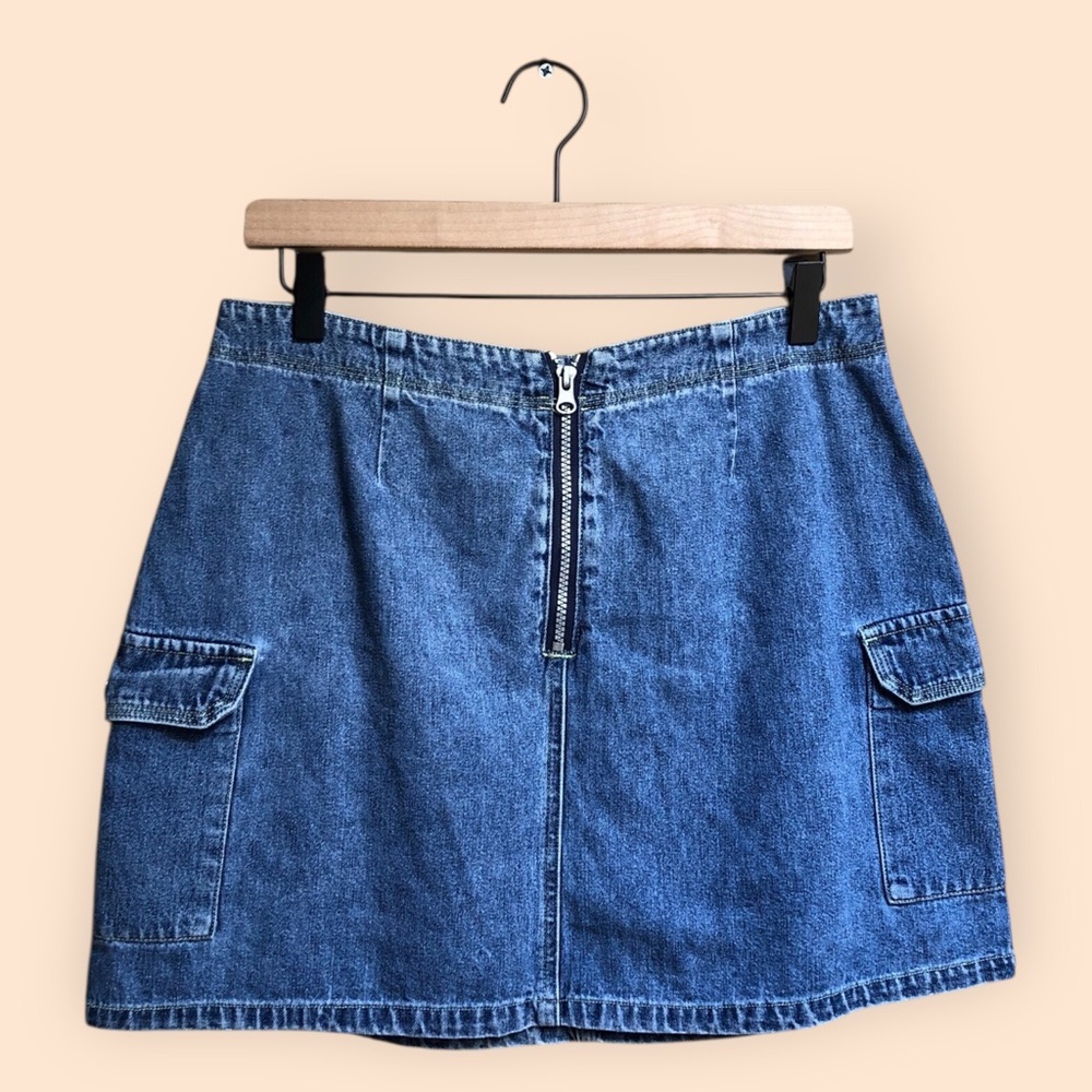 Vintage 90s Express Bleus Denim Cargo Mini Skirt Front Zipper Women’s Size 11/12